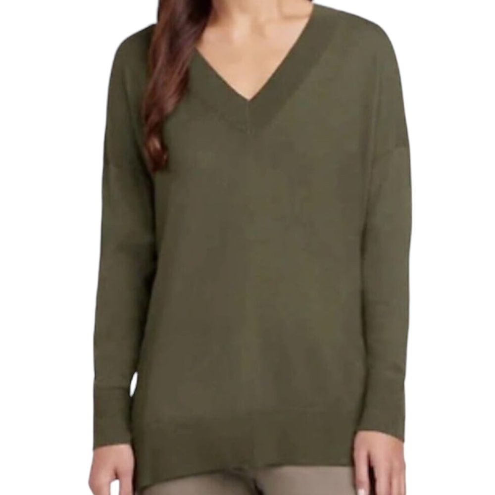 MATTY M Womens Sweater V Neck Side Slits Olive Green Long Sleeve Size M NWOT